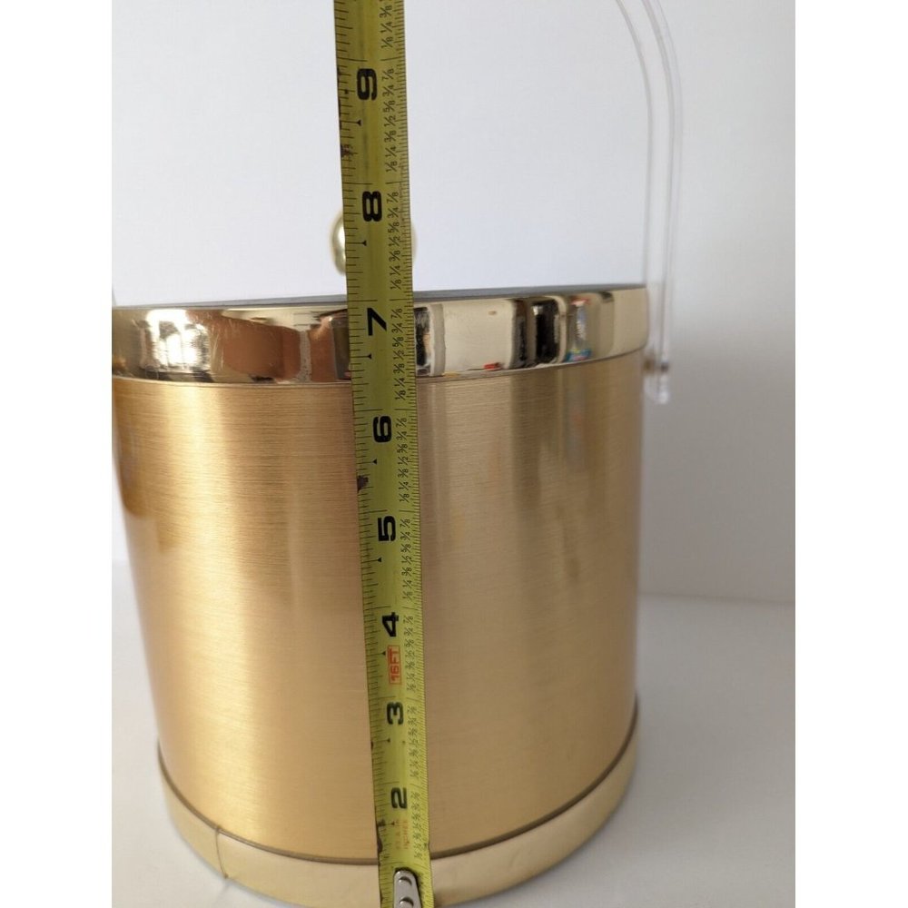 Vintage Ice Bucket Gold Hollywood Regency Acrylic Handle Clear Lid - Picture 8 of 9